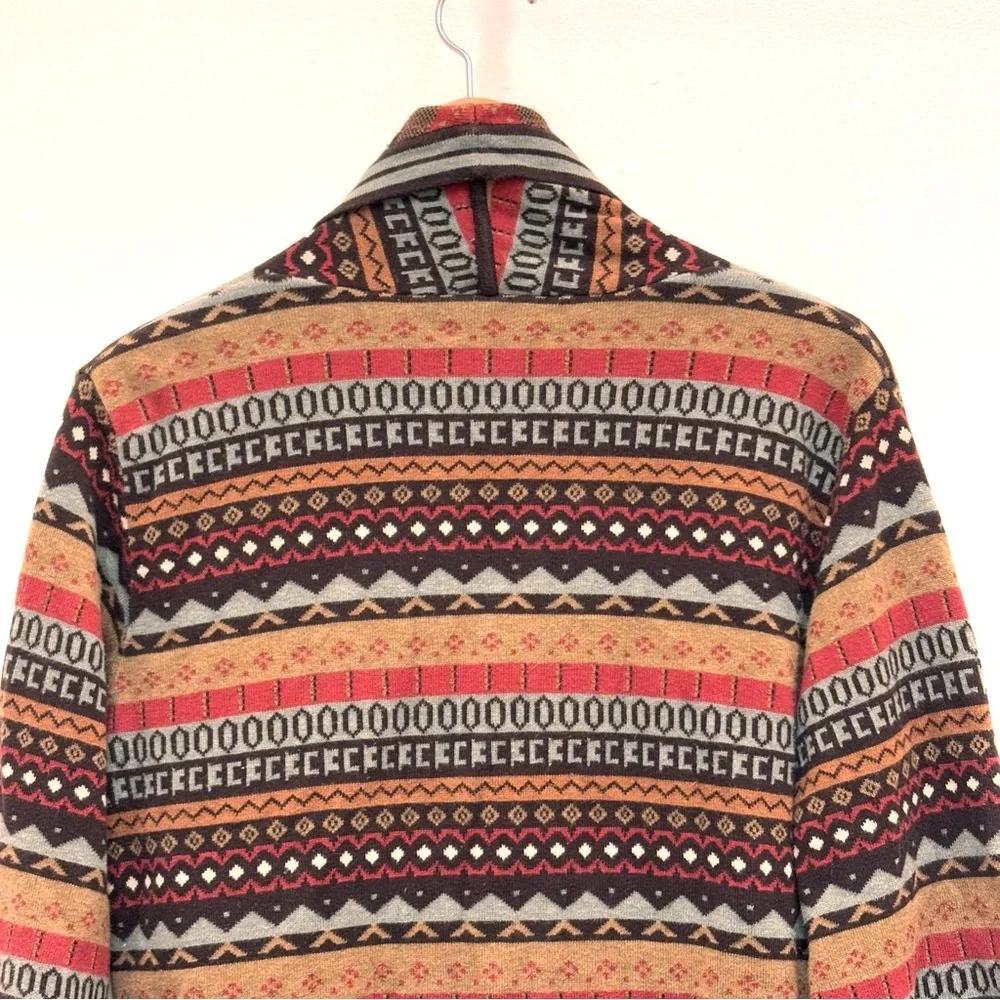 Two Star Dog Aztec Navajo Print Open Front Knit Cardigan Pima Cotton Boho Medium